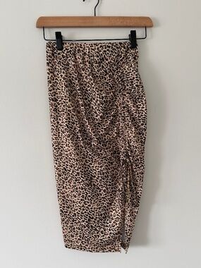 Midi Leopard / Cheetah Print Ruched Side Slit Skirt